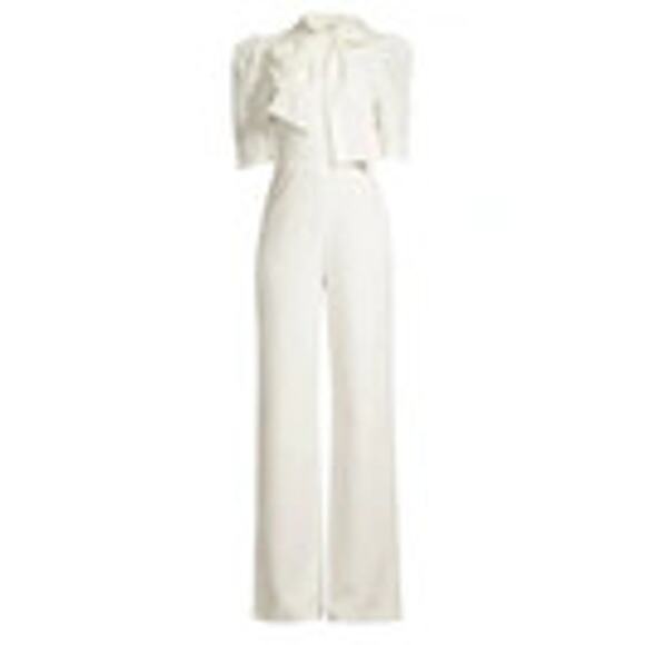 BLACK HALO Ara Tie Neck Puff Sleeves Jumpsuit White Size 10 NWT - Picture 3 of 12